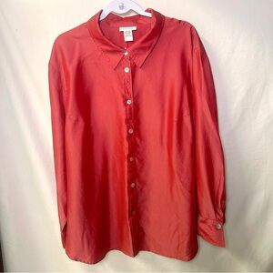 Avenue Vibrant Coral Silk Blend Button Up Shirt 30/32